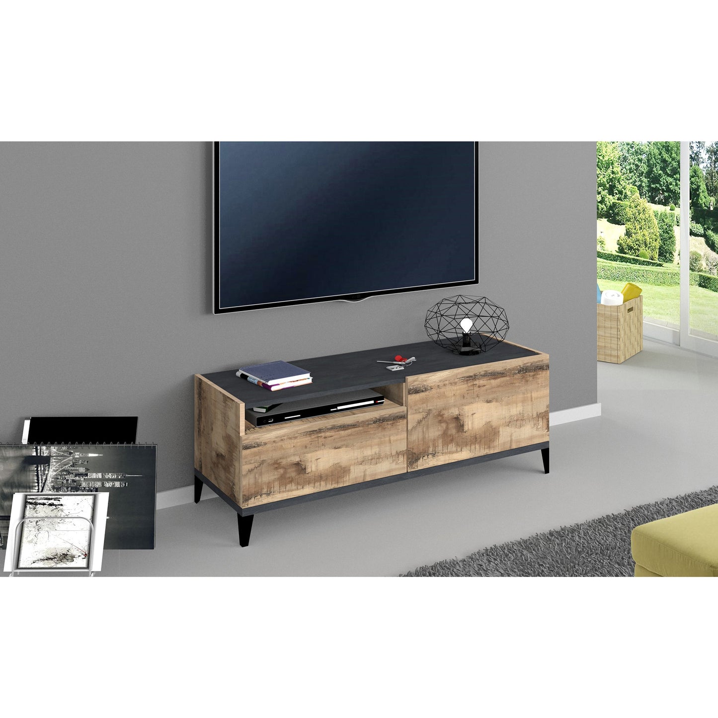 SUNRISE TV meubel 120 - Perenhout/Leisteen