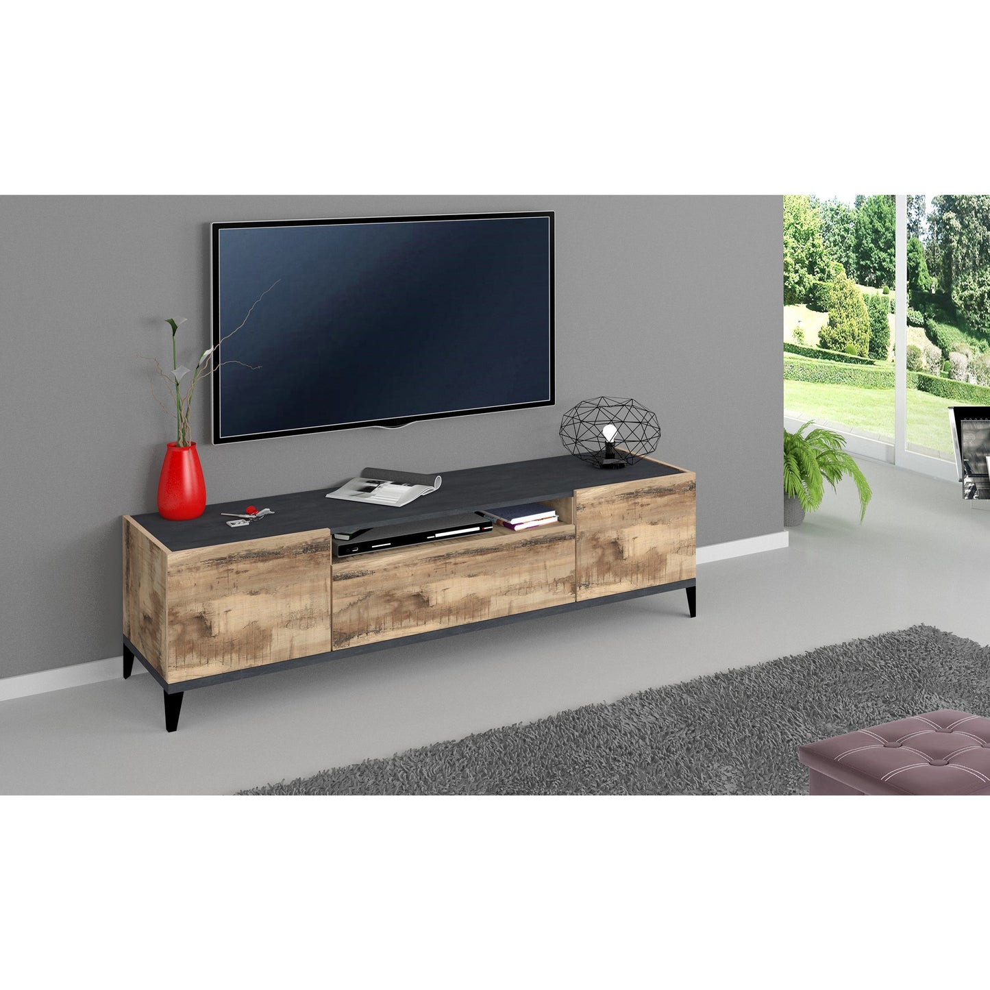 SUNRISE TV meubel 160 - Perenhout/Leisteen