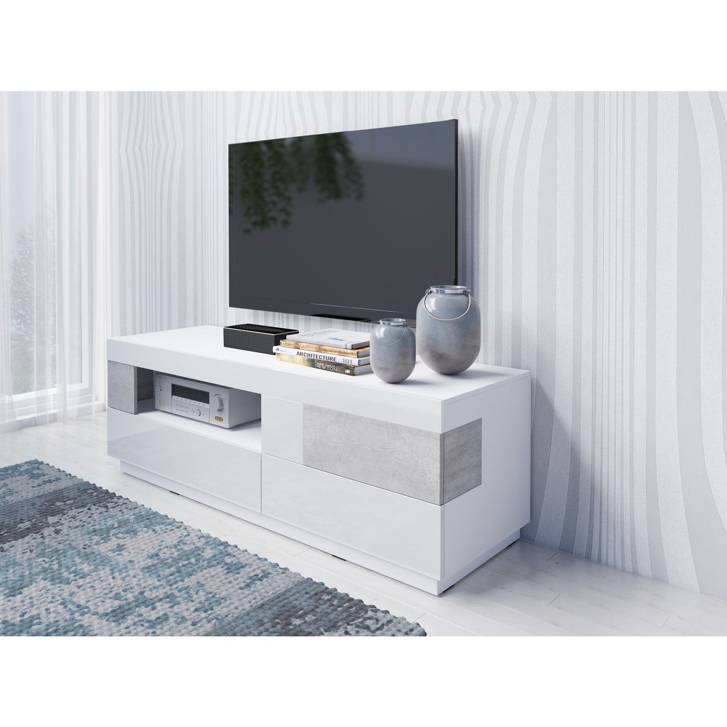 SILKE TV meubel 41 Wit Glans - Beton
