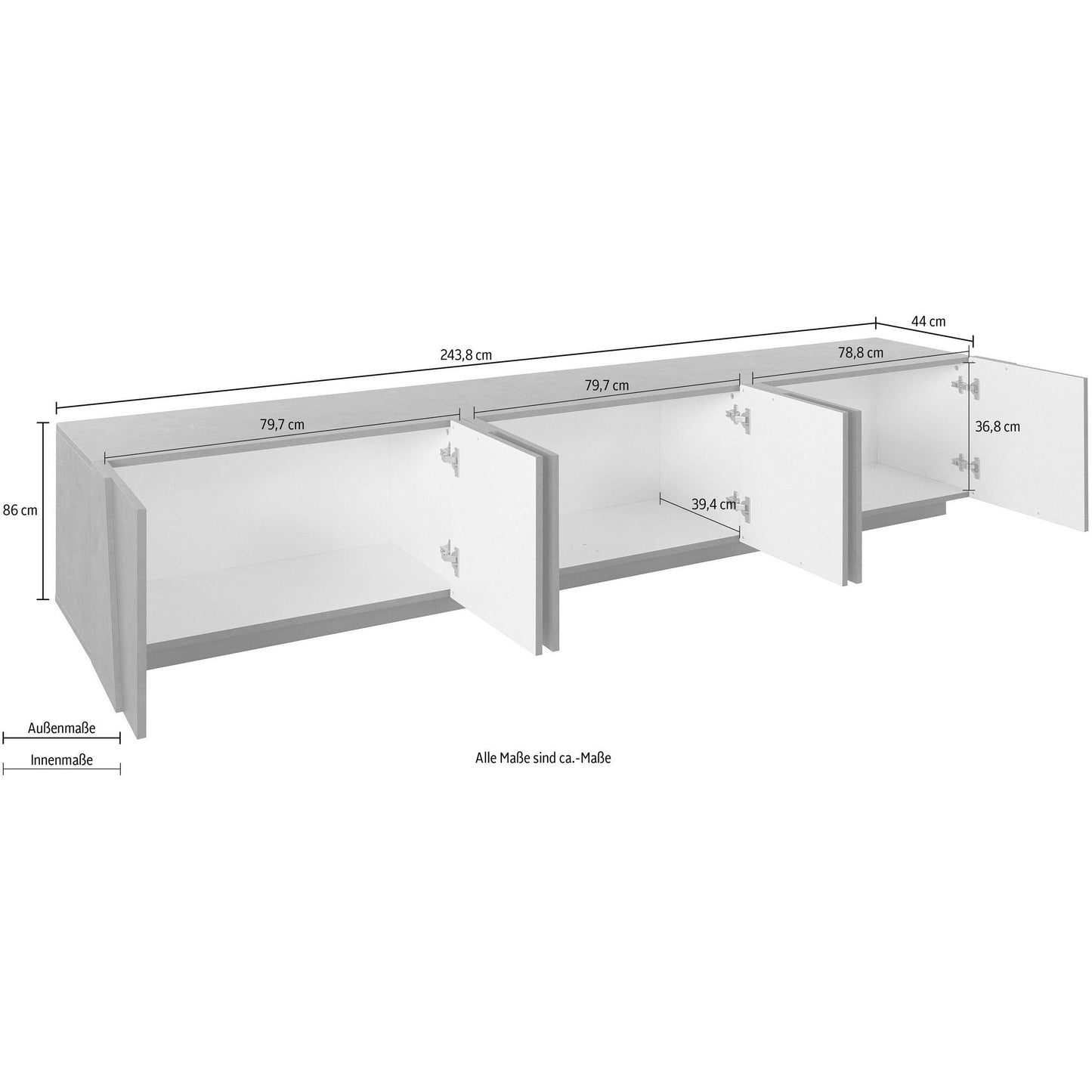 PING TV meubel 240 - Betonkleur