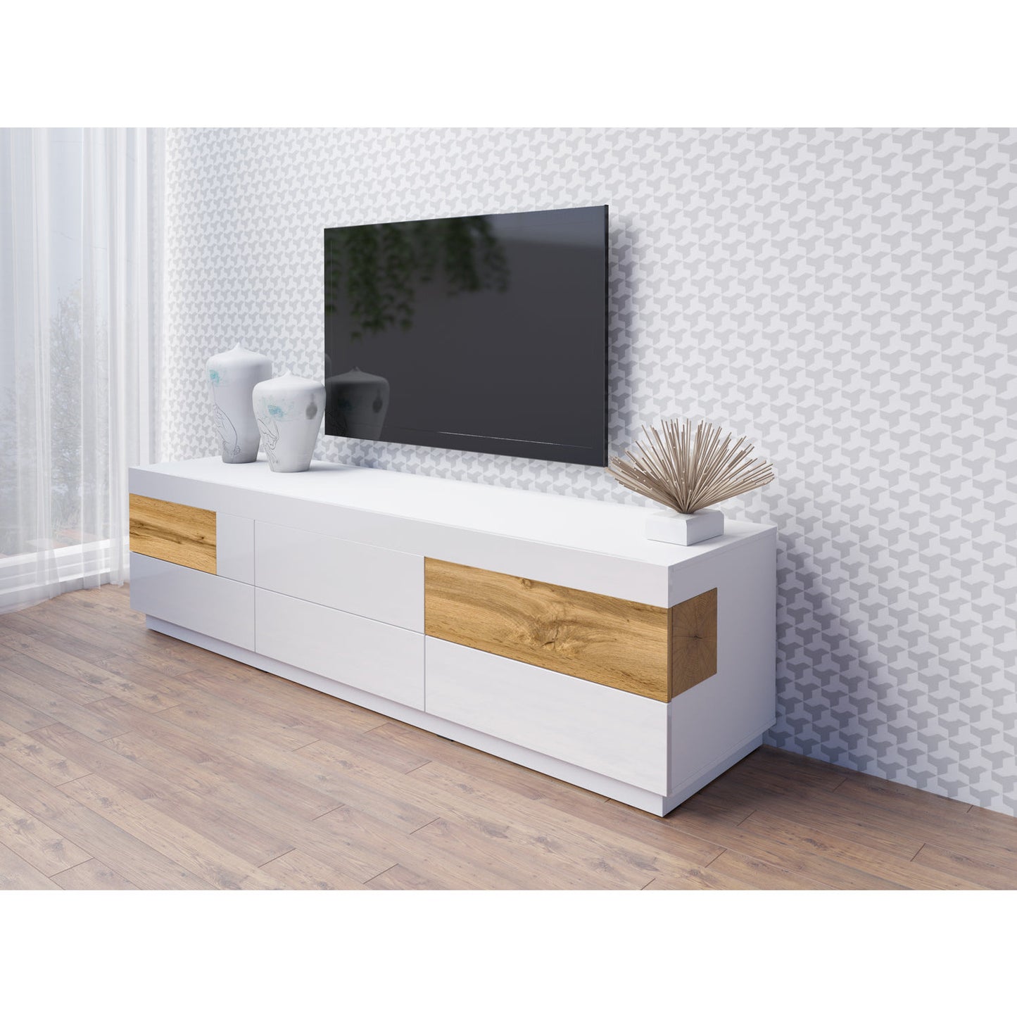 SILKE TV meubel 40 Wit glans- eik