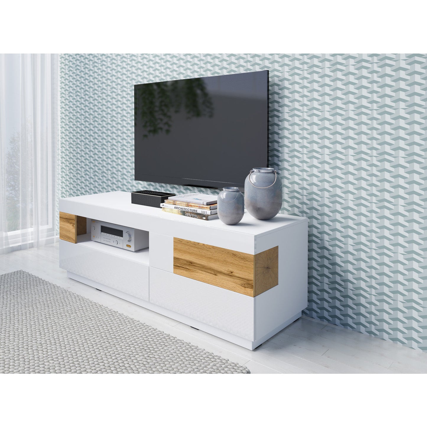SILKE TV meubel 41 Wit Glans - Eiken