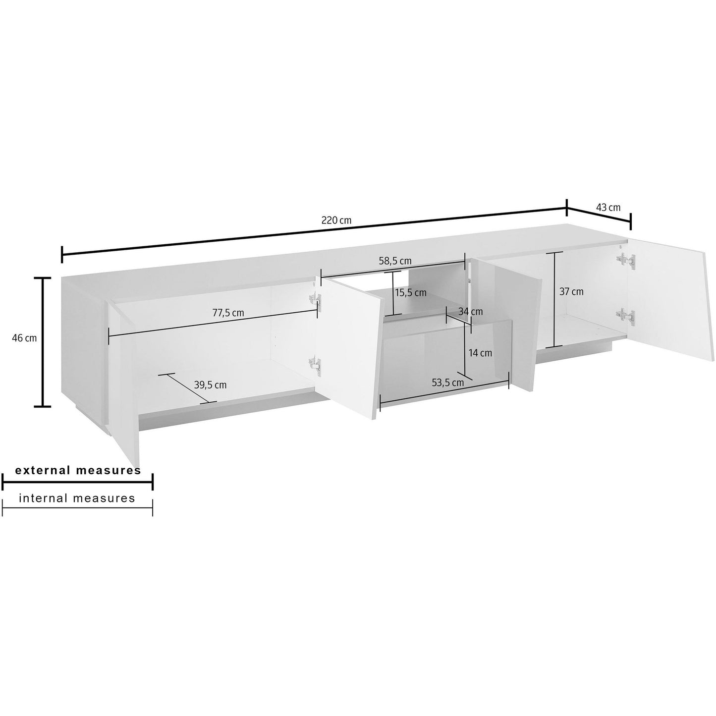 VEGA TV meubel 220 - Wit hoogglans
