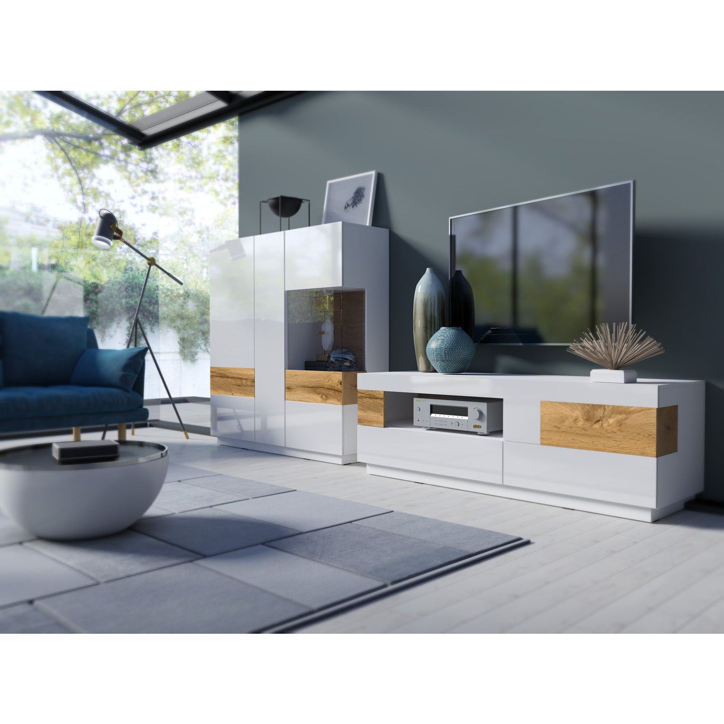 SILKE TV meubel 41 Wit Glans - Eiken