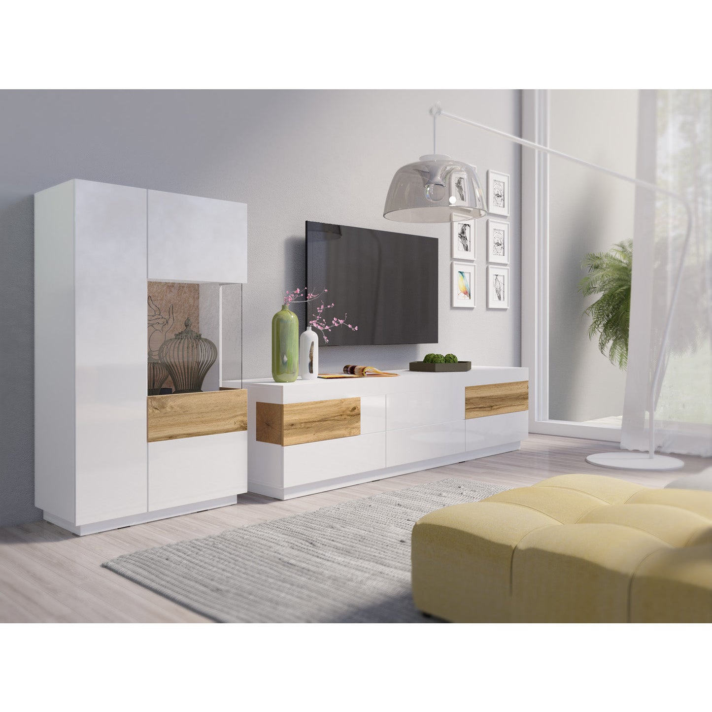 SILKE TV meubel 40 Wit glans- eik