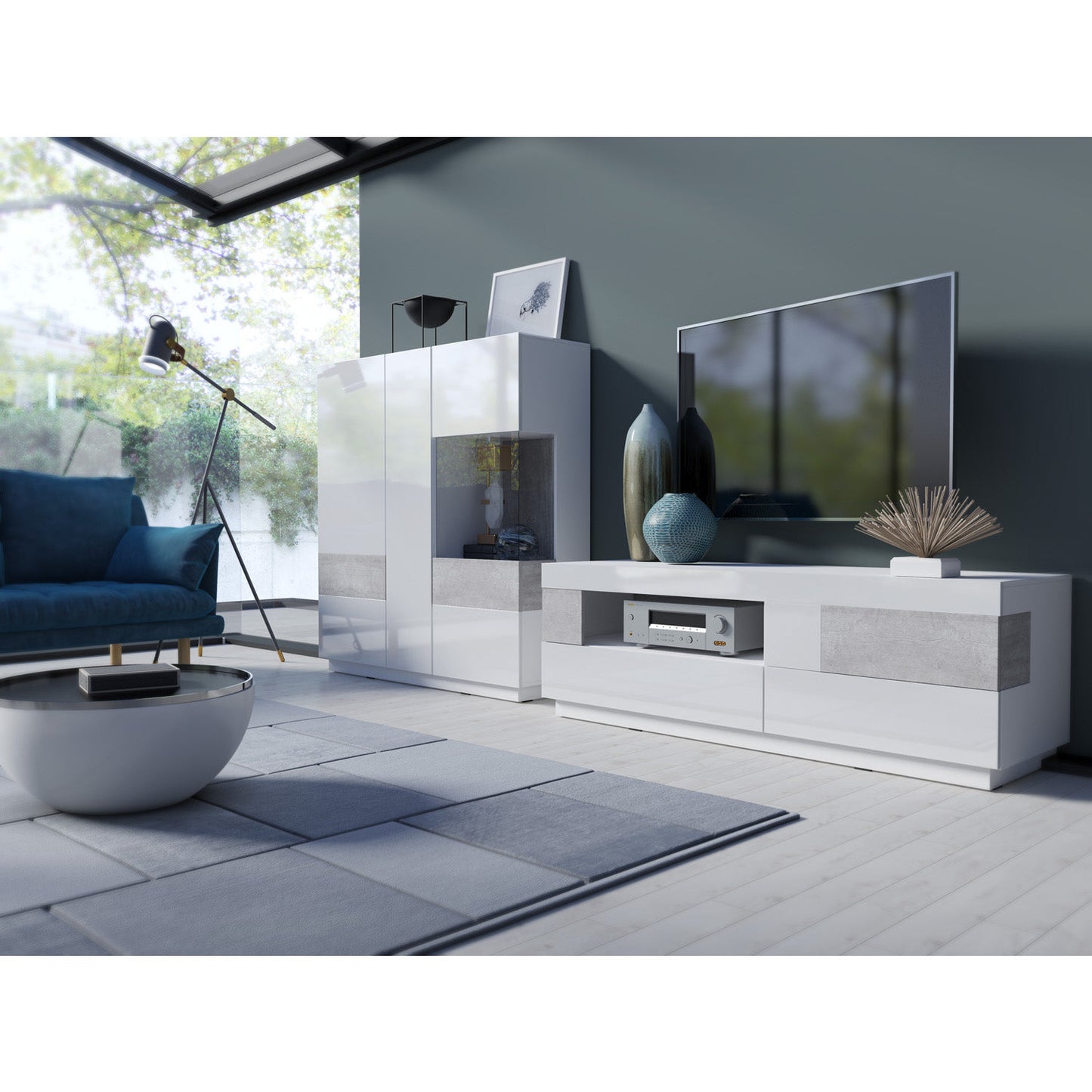 SILKE TV meubel 41 Wit Glans - Beton