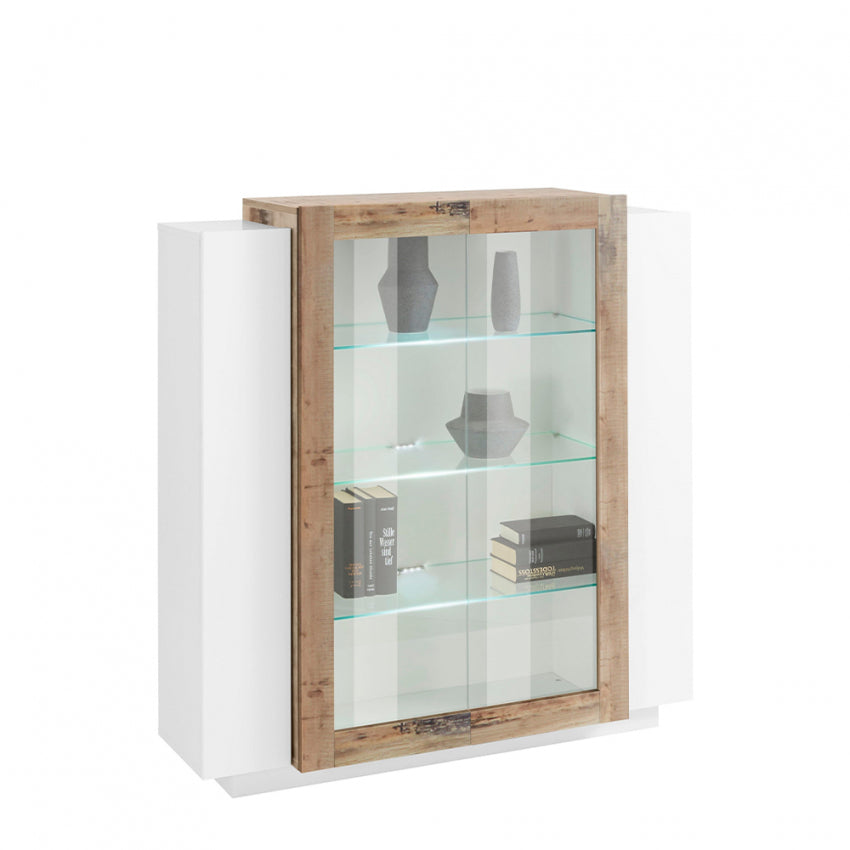 NEW CORO Vitrinekast Wit hoogglans - Perenhout