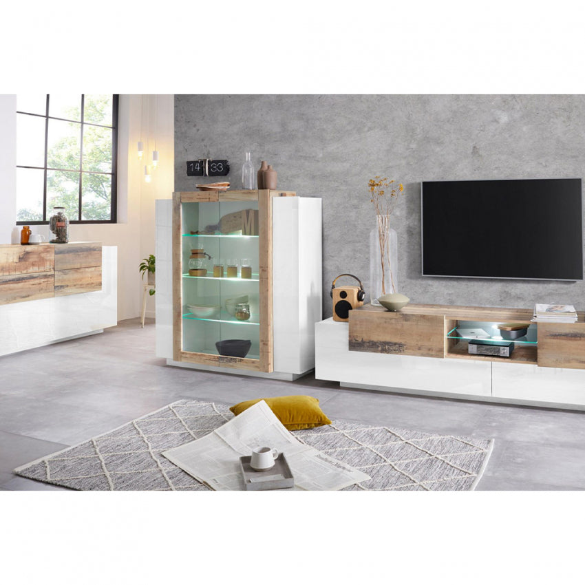 NEW CORO Vitrinekast Wit hoogglans - Perenhout
