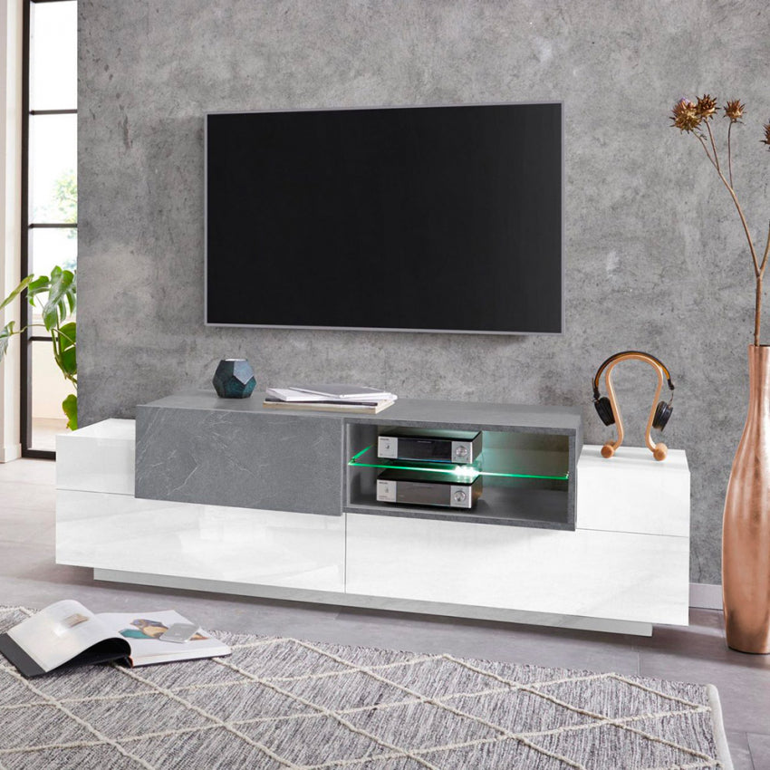 NEW CORO TV meubel 160 Wit hoogglans - Leisteen