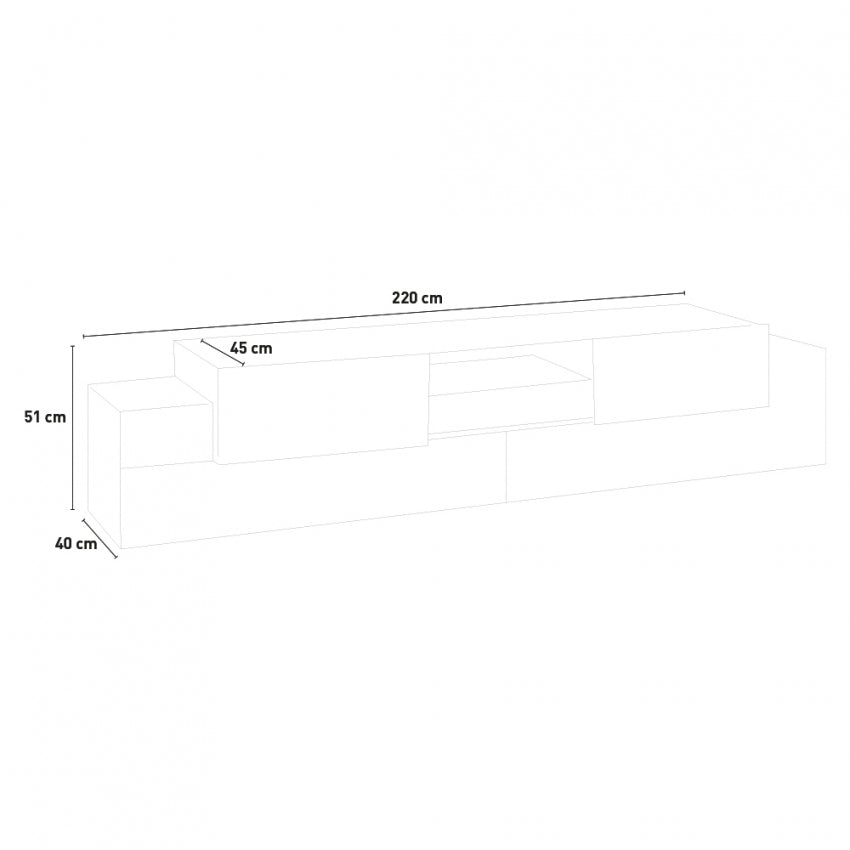 NEW CORO TV meubel 220 Wit hoogglans - Leisteen