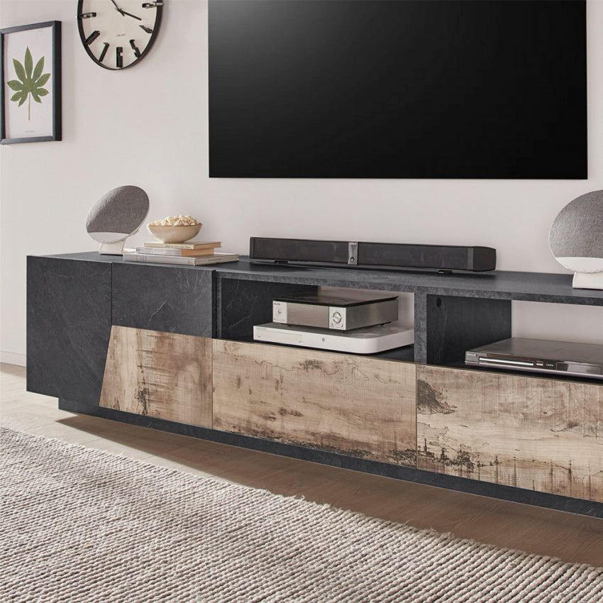 ALIEN TV meubel 220 2A2C - Leisteen/Perenhout