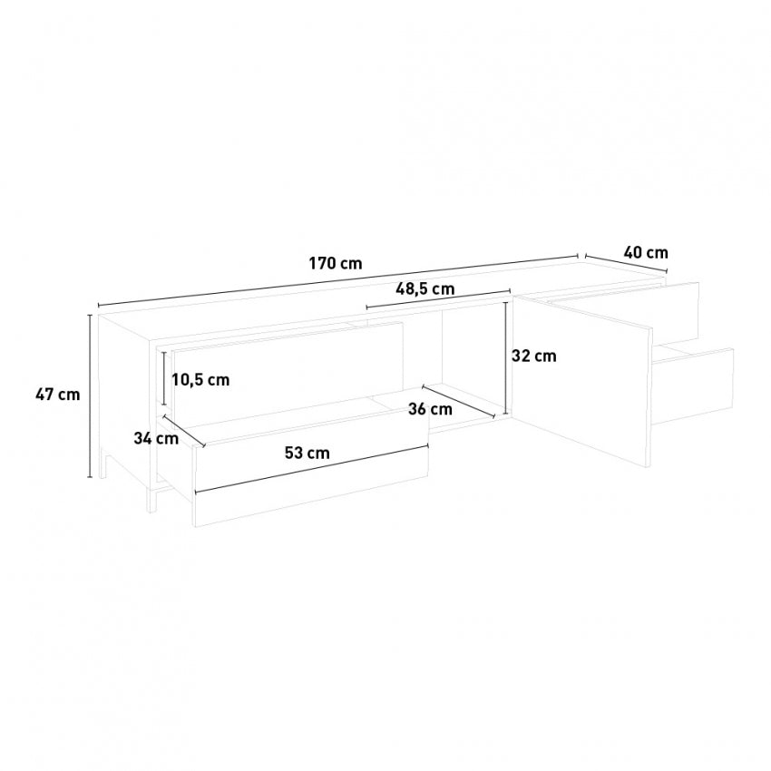 METIS TV meubel 170 metalen poten - Wit hoogglans