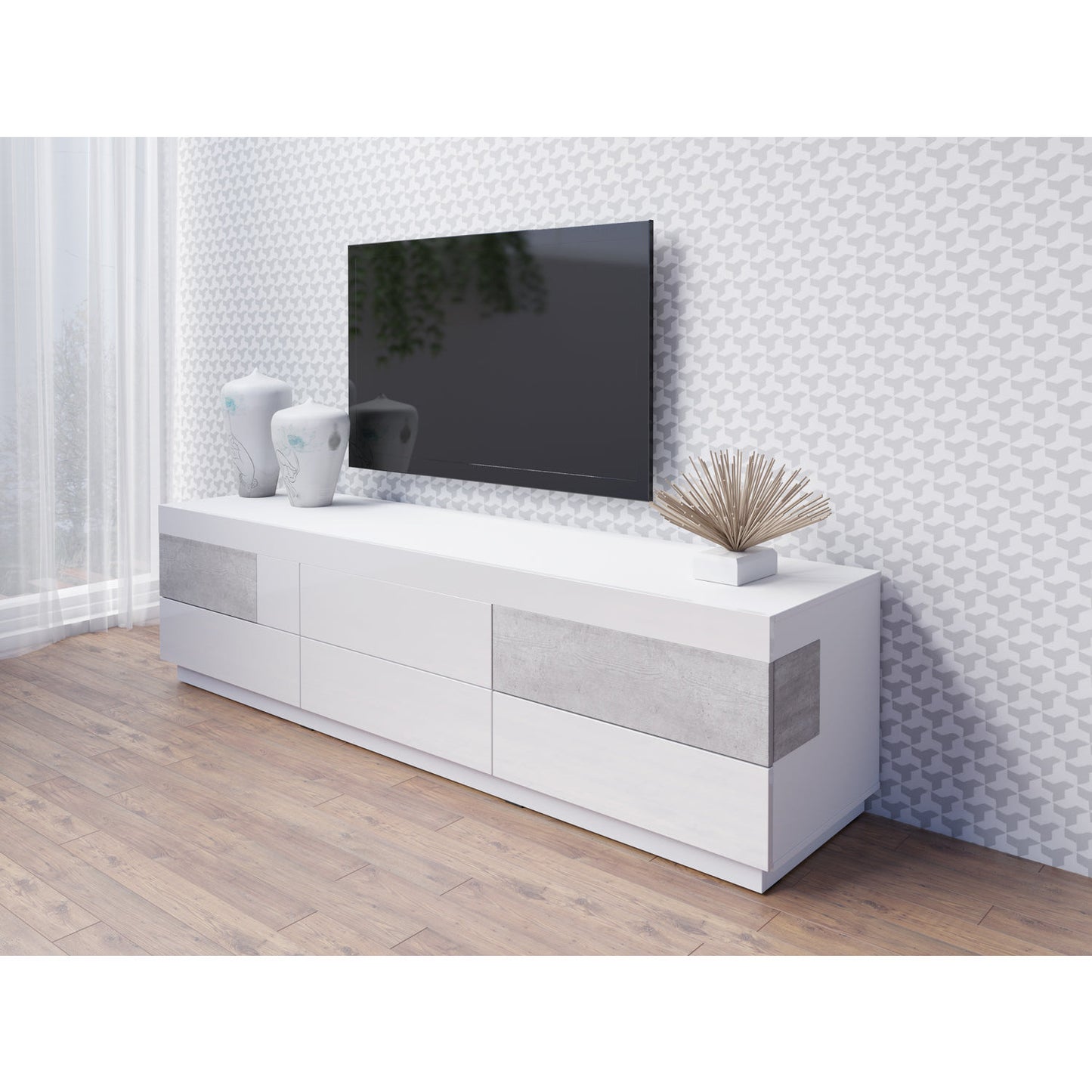 SILKE TV meubel 40 Wit Glans - Beton