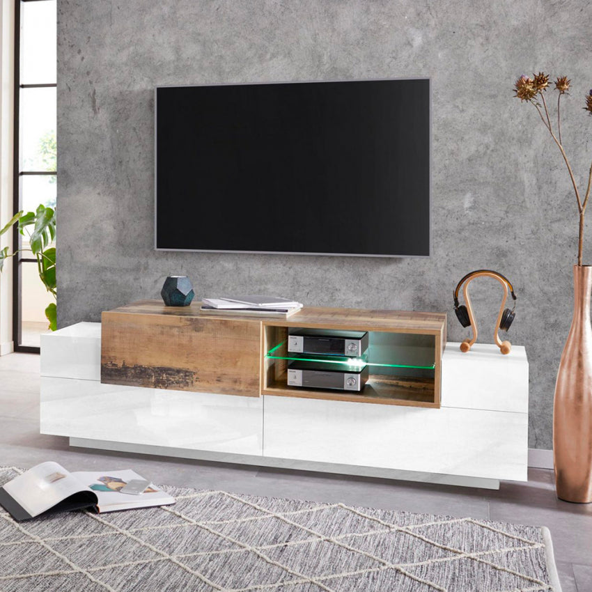 NEW CORO TV meubel 160 Wit hoogglans - Perenhout